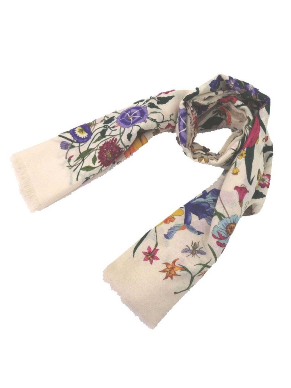 Gucci Flora Floral Shawl Wool Ivory Pink Yellow Green Purple Scarf - Picture 4 of 8